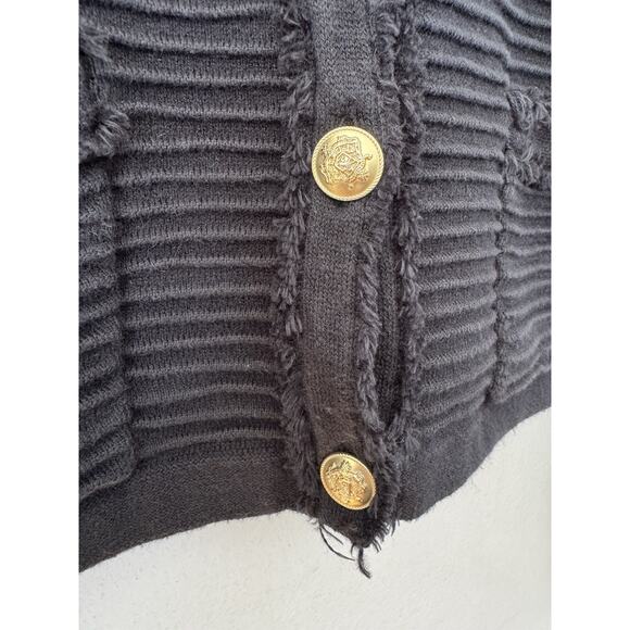 J. Crew Emilie Sweater Lady Jacket Textured Cotton Black Gold Button Size Medium - Picture 4 of 7